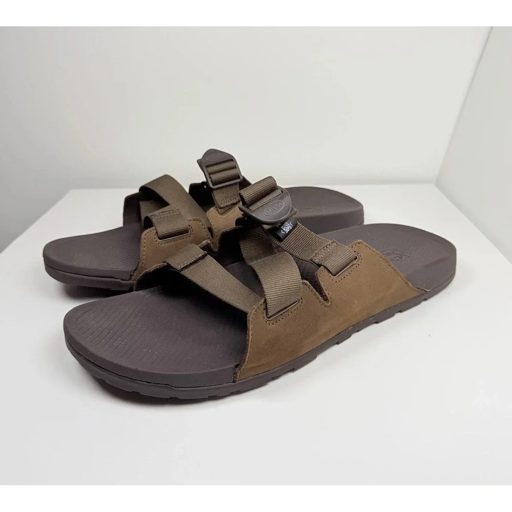 Chaco Lowdown Leather Slide Sandals Mens Size 14 Brown Adjustable Comfort
